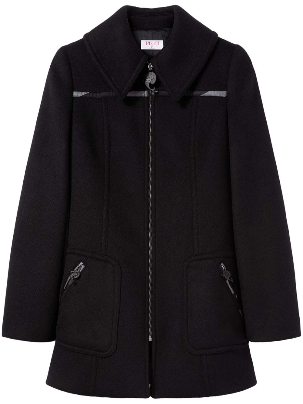 Pucci Oversize-collar Zip-up Wool Coat In Black