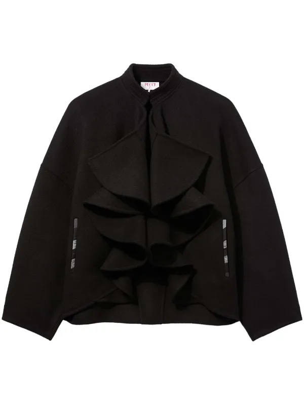 Pucci Ruffled-placket Wool Jacket in Black