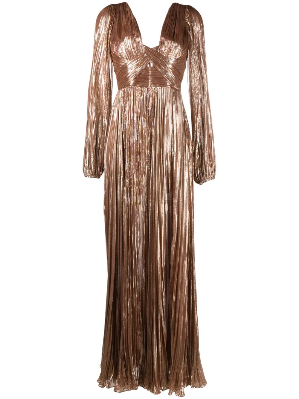 IRIS SERBAN PUFF-SLEEVE METALLIC PLISSÉ GOWN