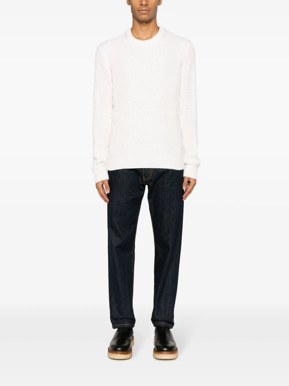 Shop Michael Kors Cable-knit Crew-neck Jumper In Nude