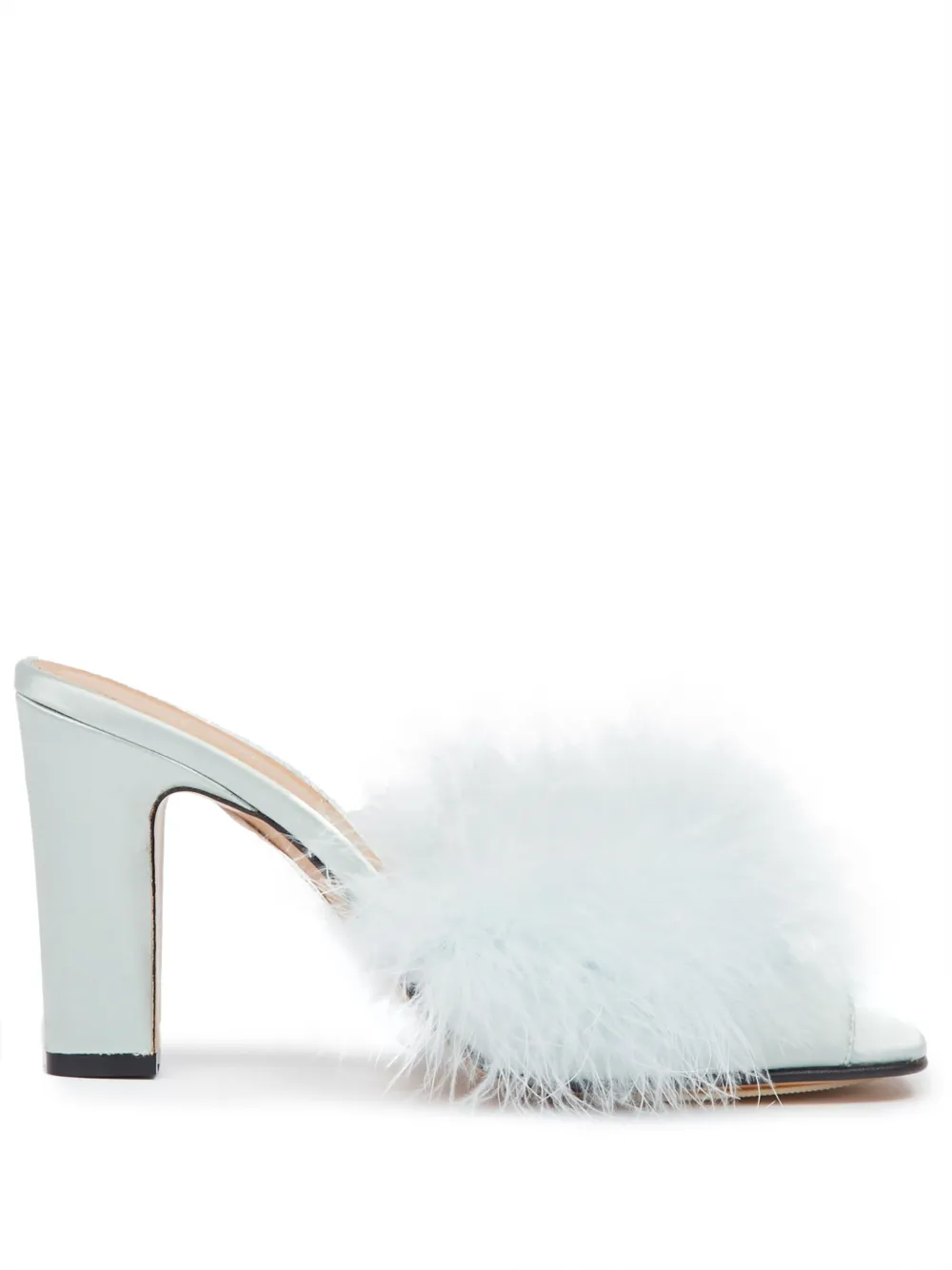 Shop Maison Margiela Feather 90mm Satin Mules In Blue