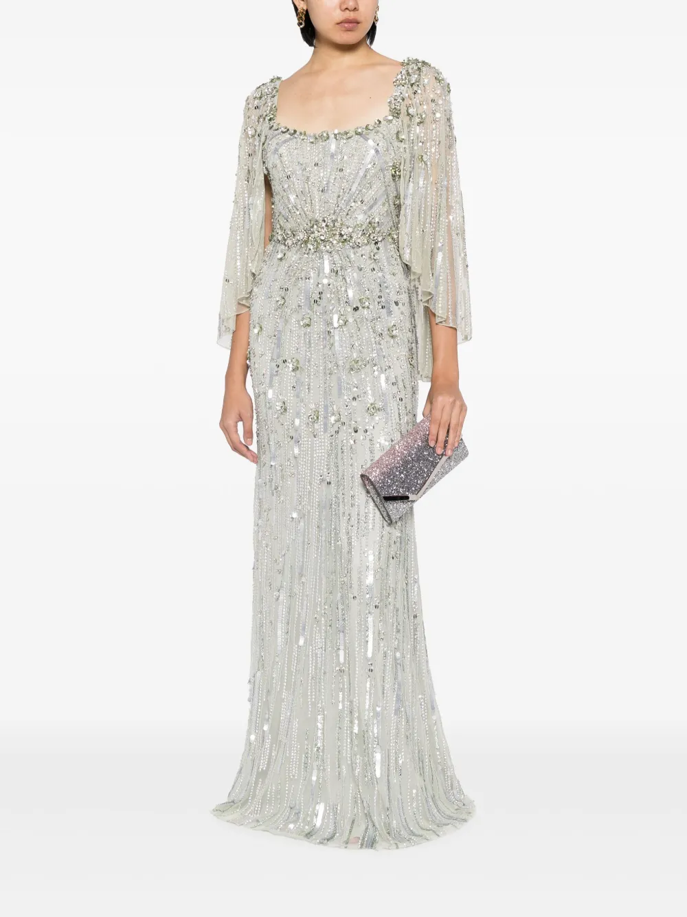 Shop Jenny Packham Brightstar Sequin-embellished Tulle Gown In Green