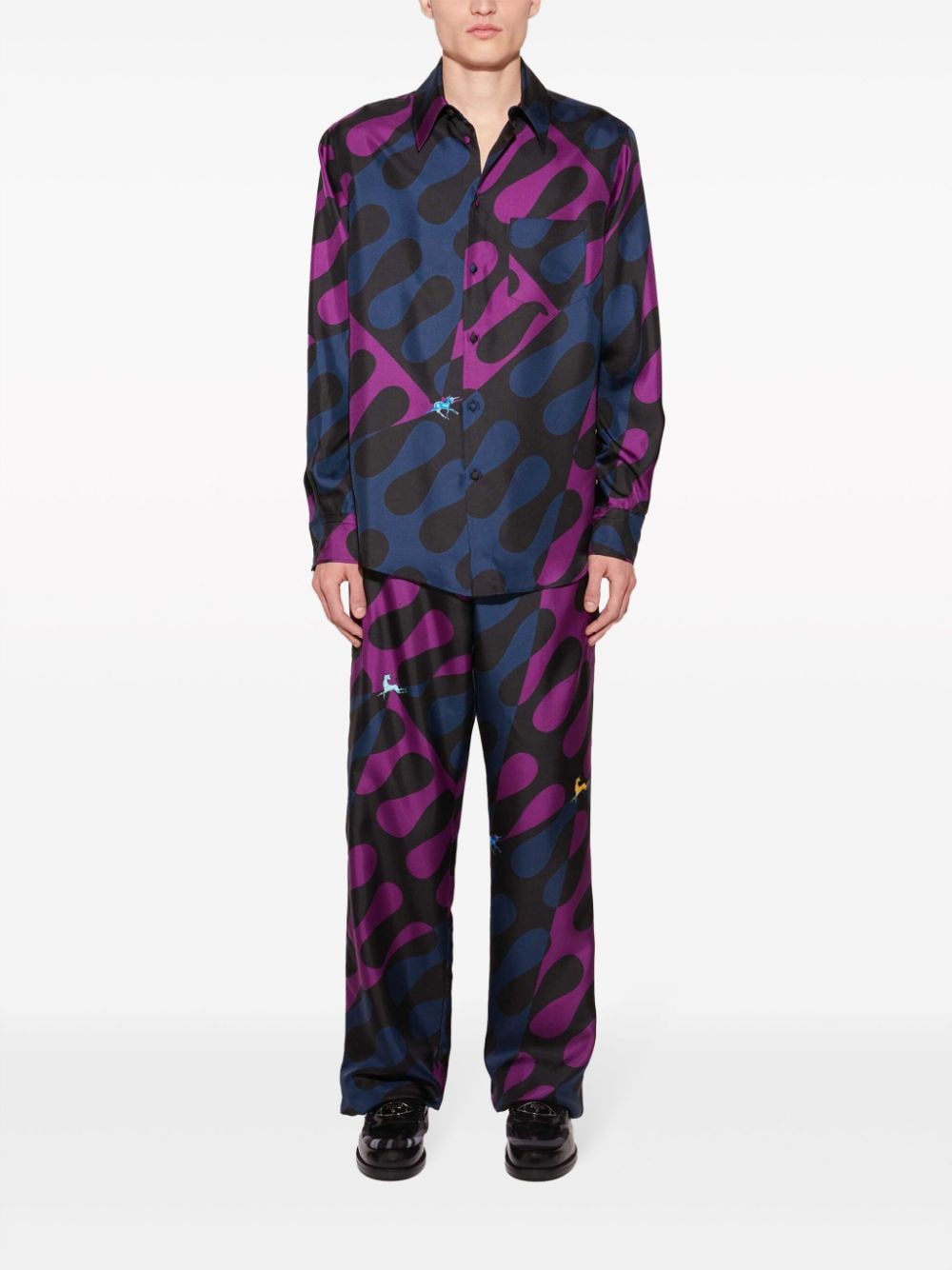 Shop Pucci Abstract Print Buttoned Silk Blouse In Blue