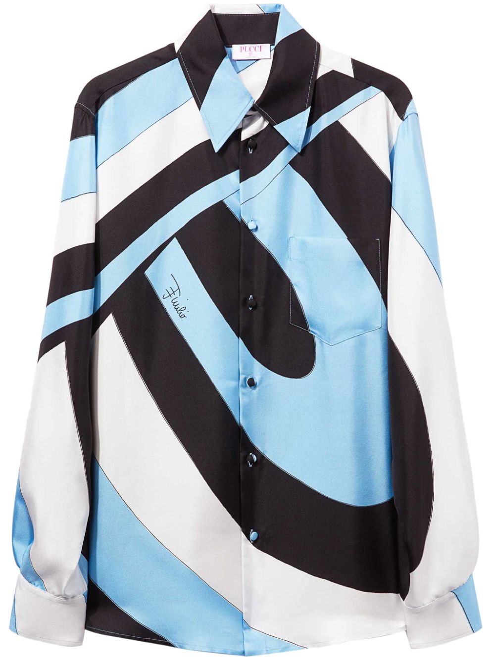 Pucci Abstract Print Buttoned Silk Blouse In Blue