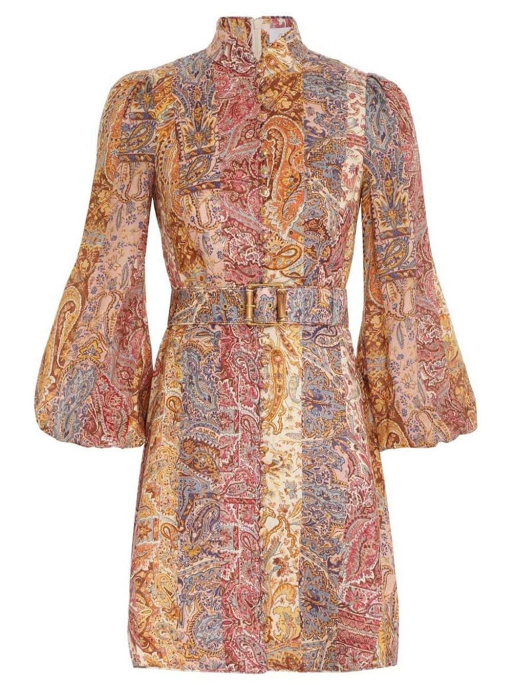 Zimmermann Paisley Print Belted A-line Dress In Yellow