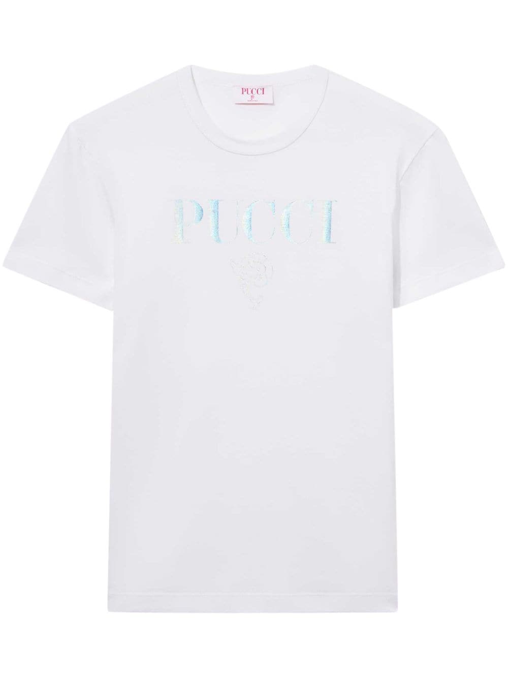 Pucci Logo-embroidered Cotton T-shirt In White