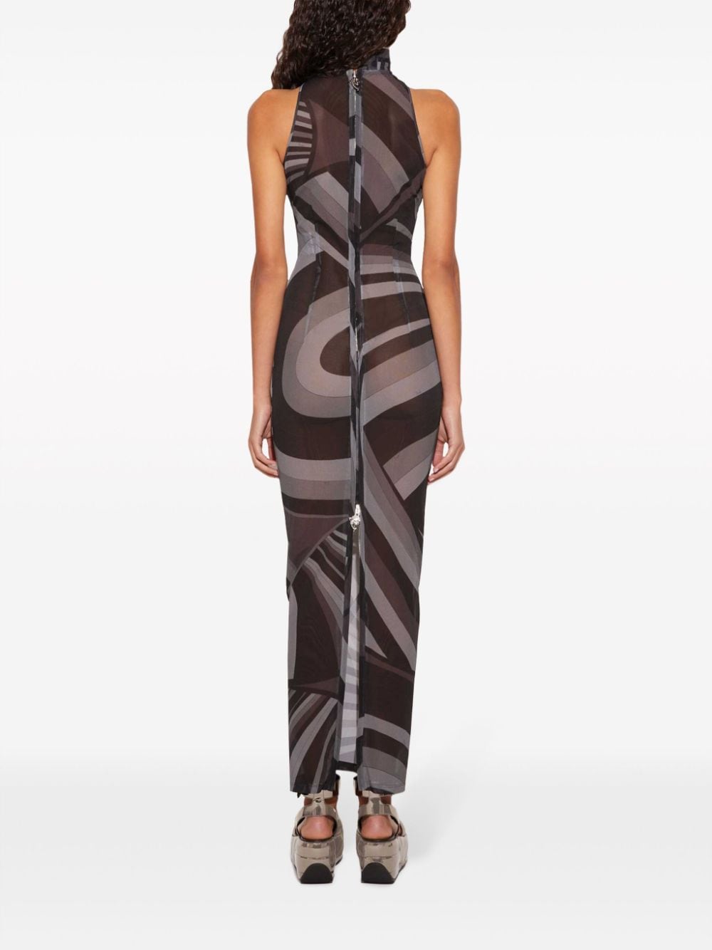 Shop Pucci Onde-print Semi-sheer Dress In Black