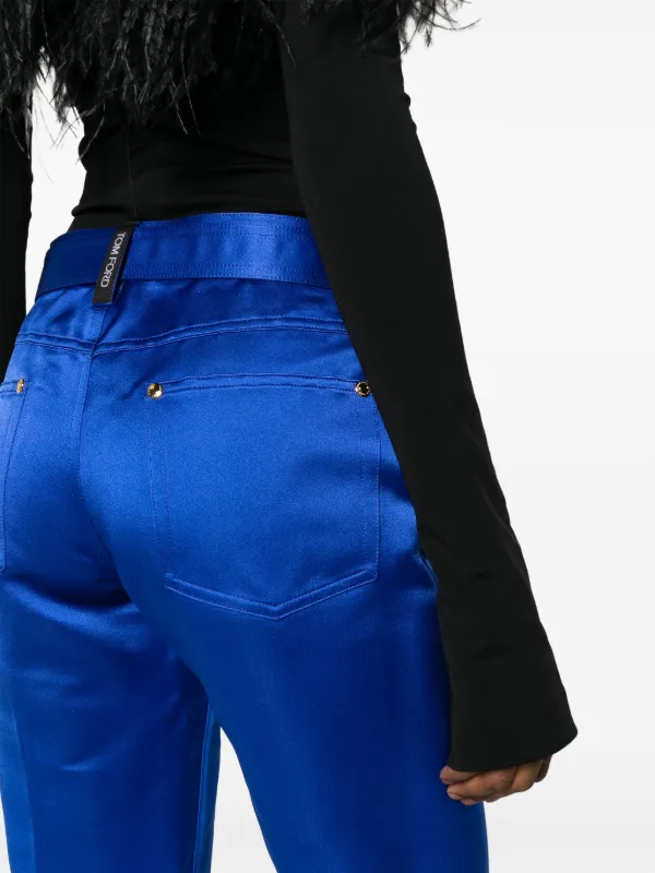 TOM FORD Cropped Silk Satin Trousers | Blue | FARFETCH JO