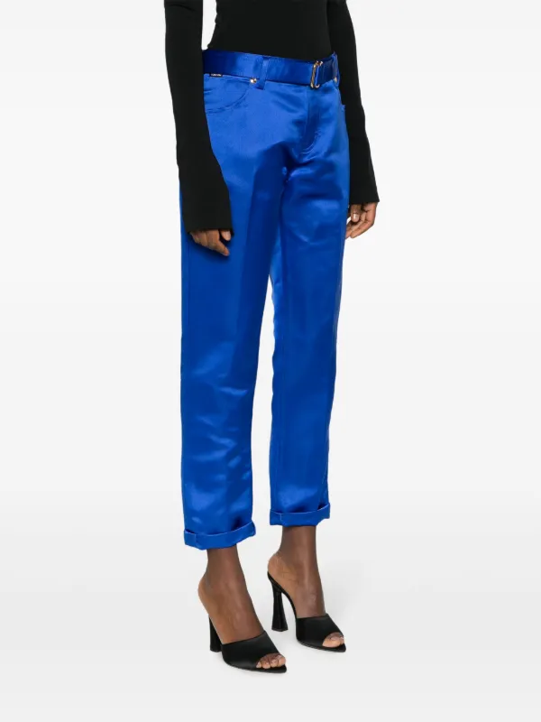 TOM FORD Cropped Silk Satin Trousers | Blue | FARFETCH JO
