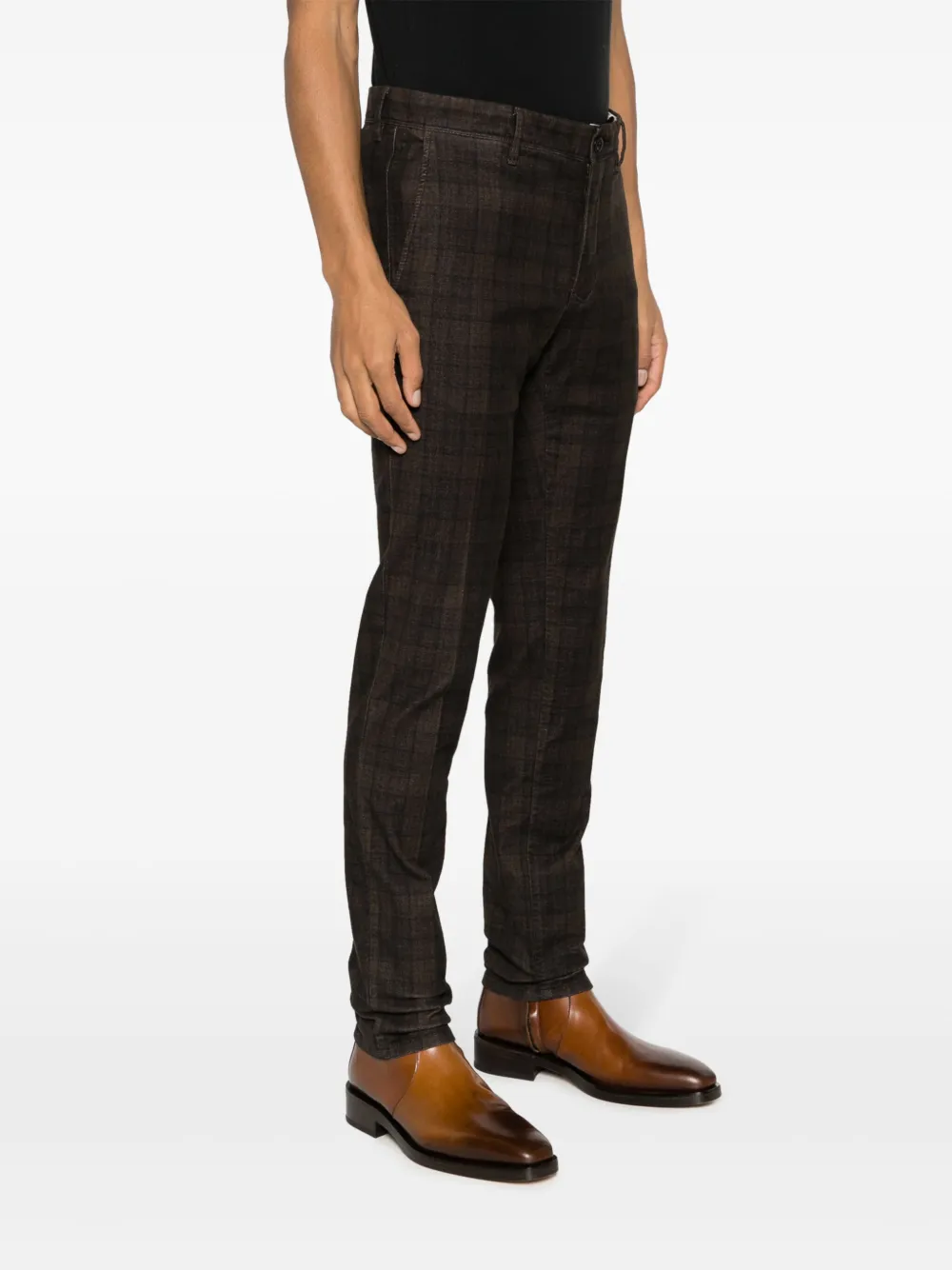 Shop Incotex Check-print Straight-leg Trousers In Brown