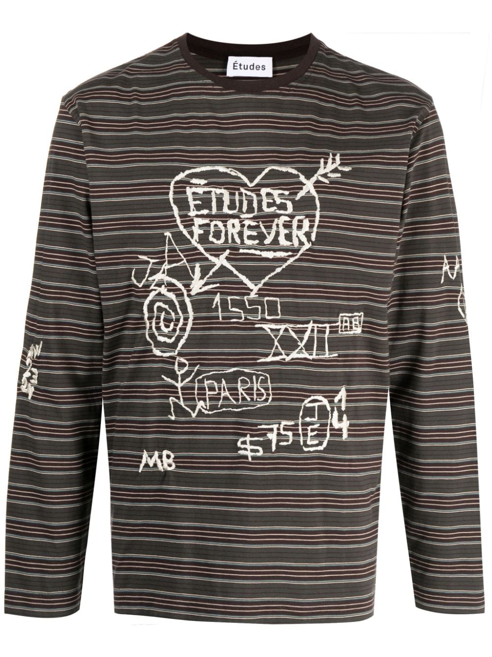 Etudes Studio Graffiti-embroidered Striped T-shirt In Multicolour