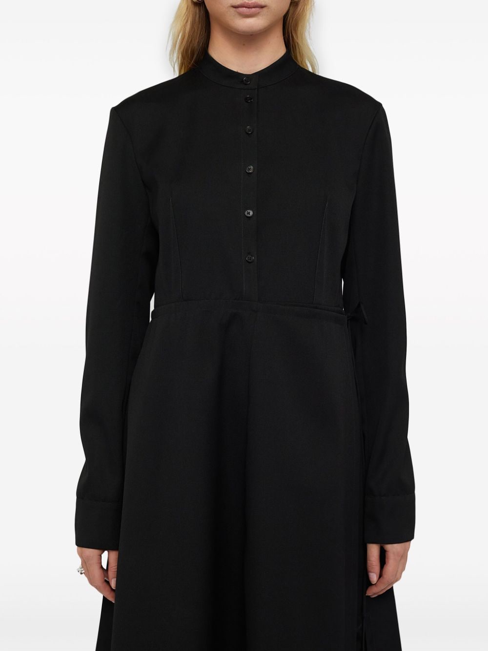 Jil Sander Wrapover-panel Virgin Wool Shirtdress In Black