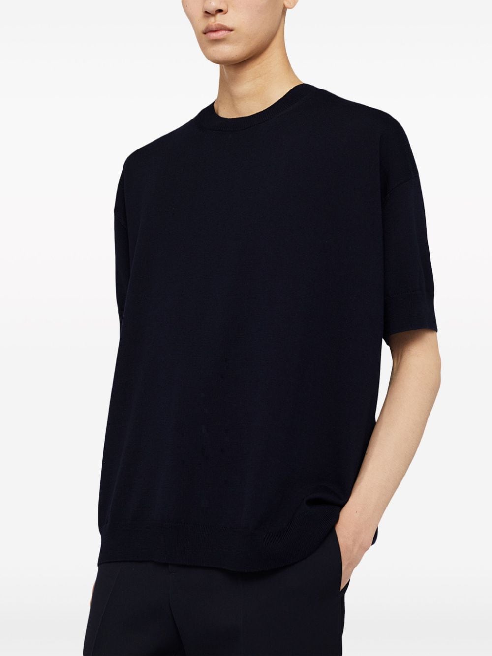 Jil Sander Round-neck Wool T-shirt In Blue