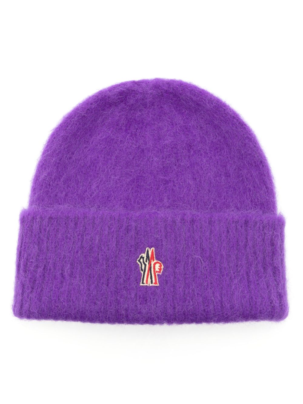 Moncler Logo-patch Wool Brushed Beanie In Purple