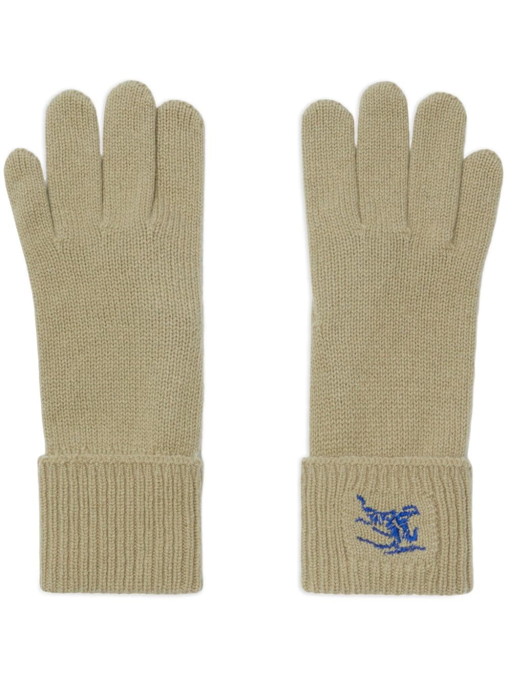 Shop Burberry Ekd-embroidered Knitted Gloves In Green