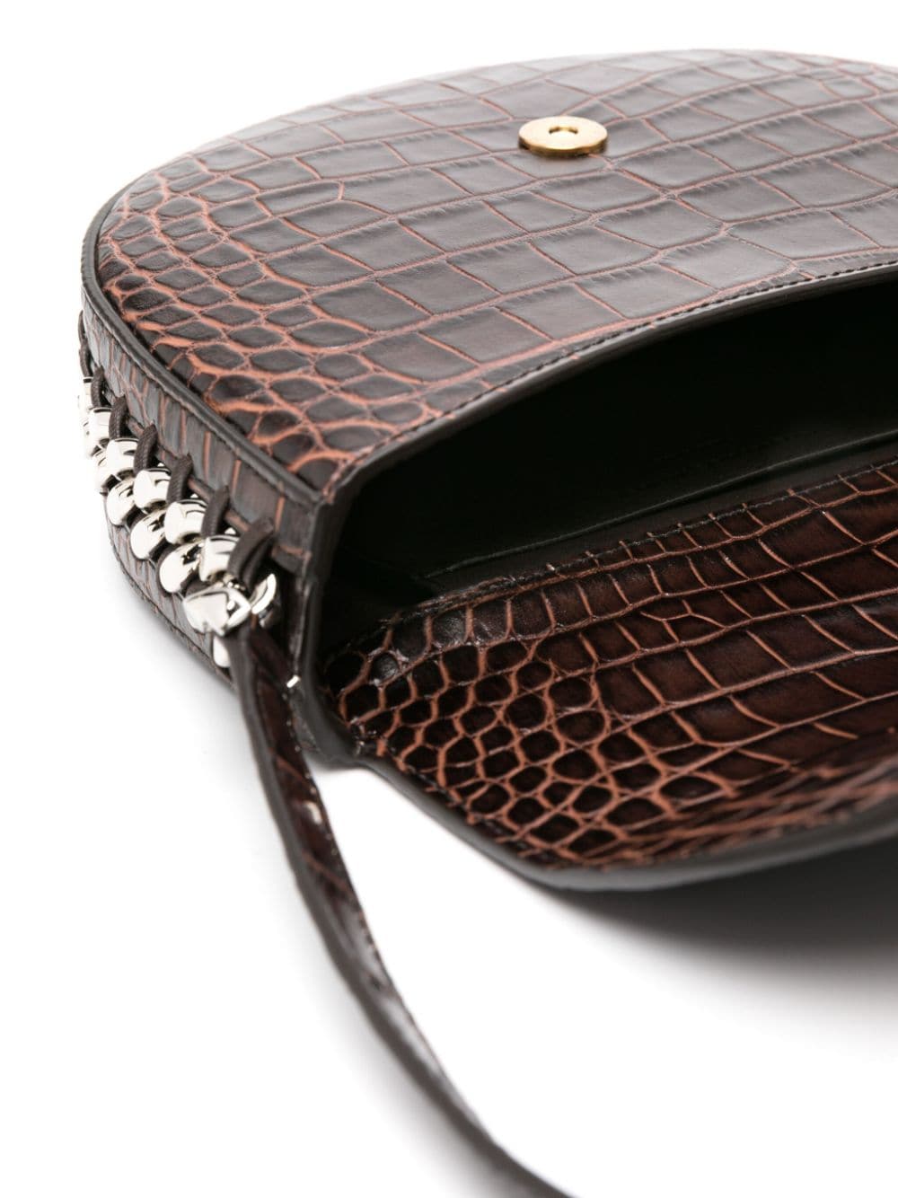Shop Stella Mccartney Medium Frayme Embossed-crocodile Shoulder Bag In Brown