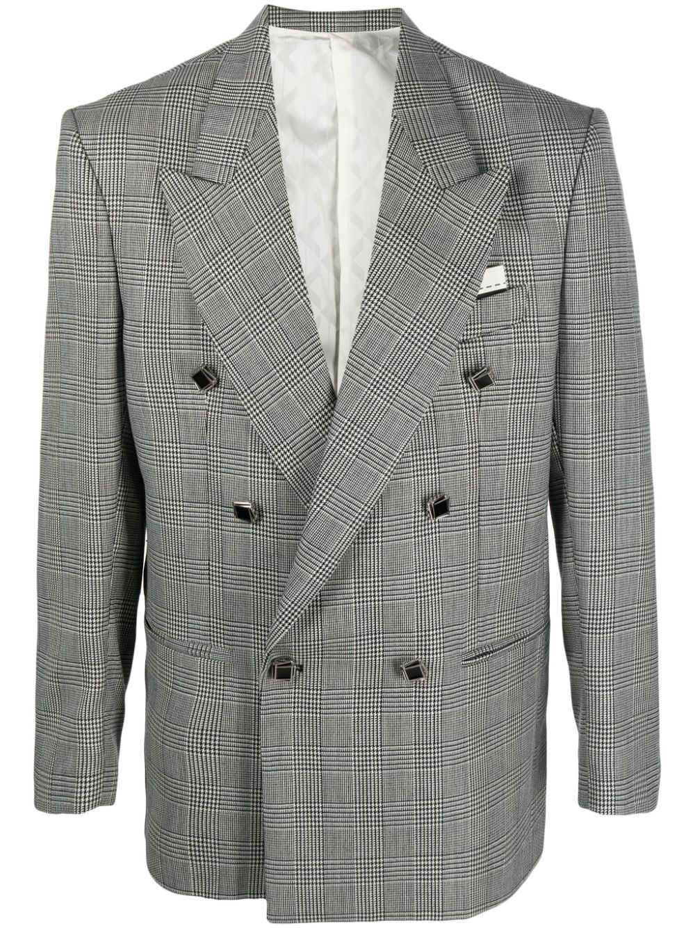 Canaku Double-breasted Checked Wool Blazer In Black