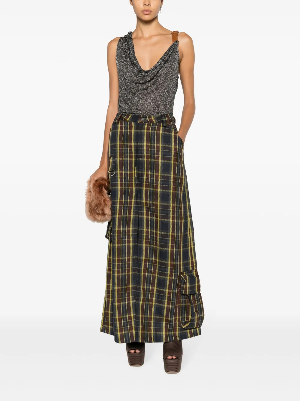 Collina Strada Stomp plaid flannel maxi skirt - Blauw