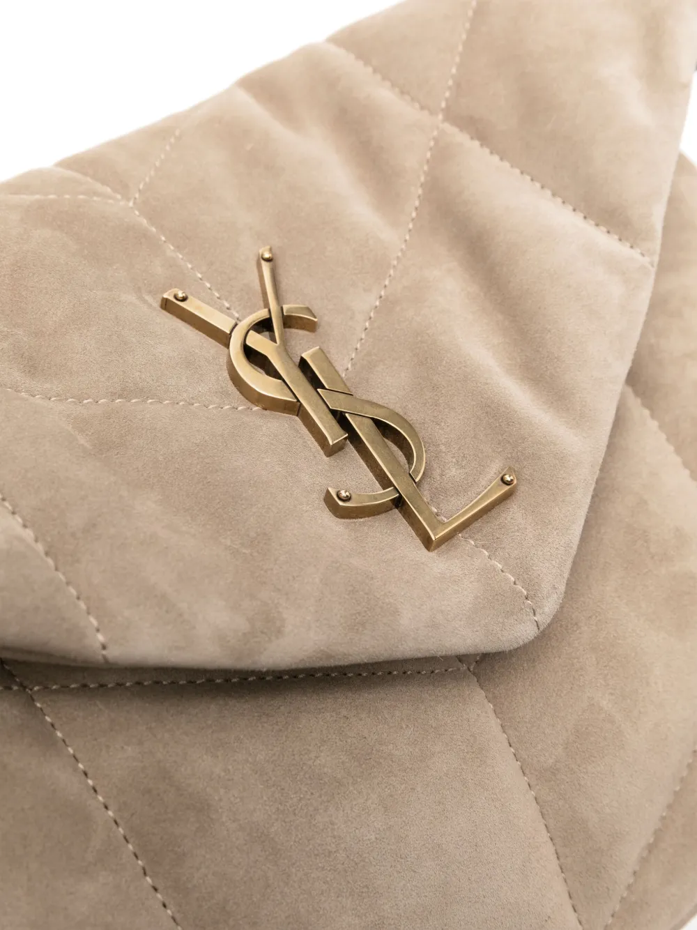 Shop Saint Laurent Small Loulou Puffer Suede Shoulder Bag In Neutrals