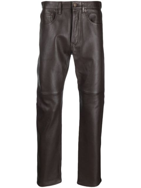 Honey Fucking Dijon logo-patch leather straight trousers