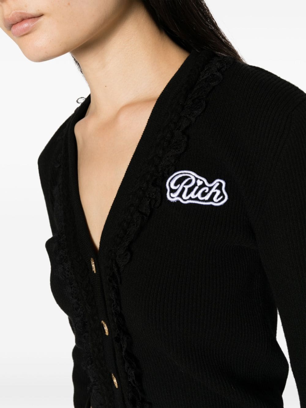 Shop Alessandra Rich Rich Ribbed-knit Cardigan In Black