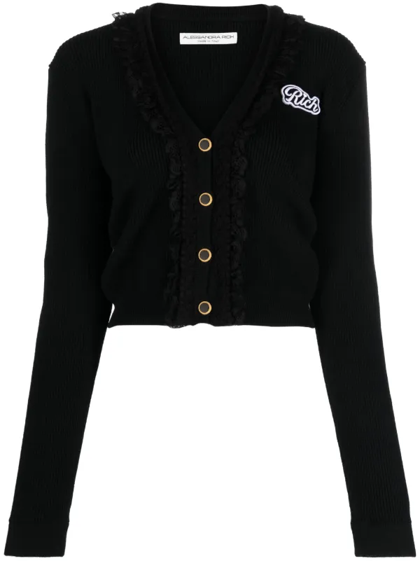 Alessandra Rich Rich Ribbed-knit Cardigan in Black