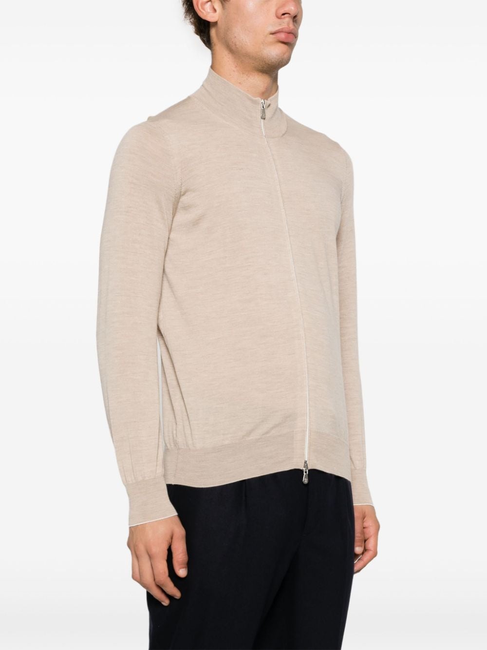 Shop Brunello Cucinelli Zip-up Fine-knit Cardigan In Neutrals