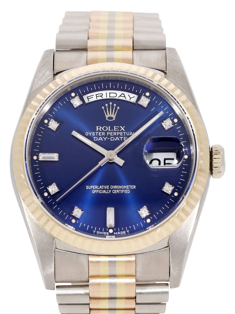 Pre-owned Rolex 1990  Day-date Tridor 36mm In Blue
