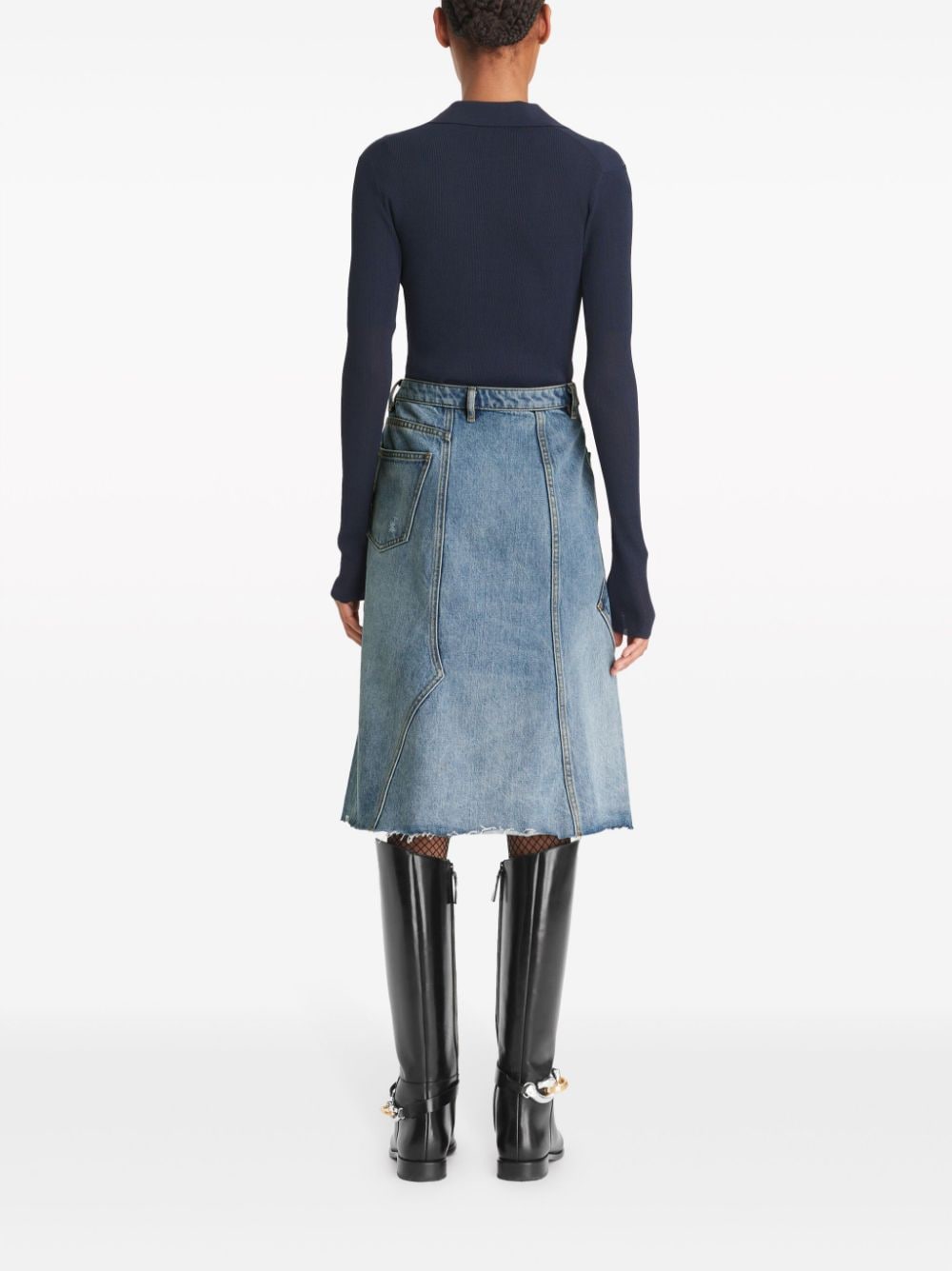 Shop Tory Burch Deconstructed Denim Skirt In Blue