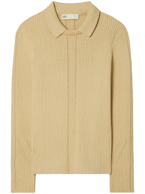 Tory Burch polo-collar ribbed-knit jumper 