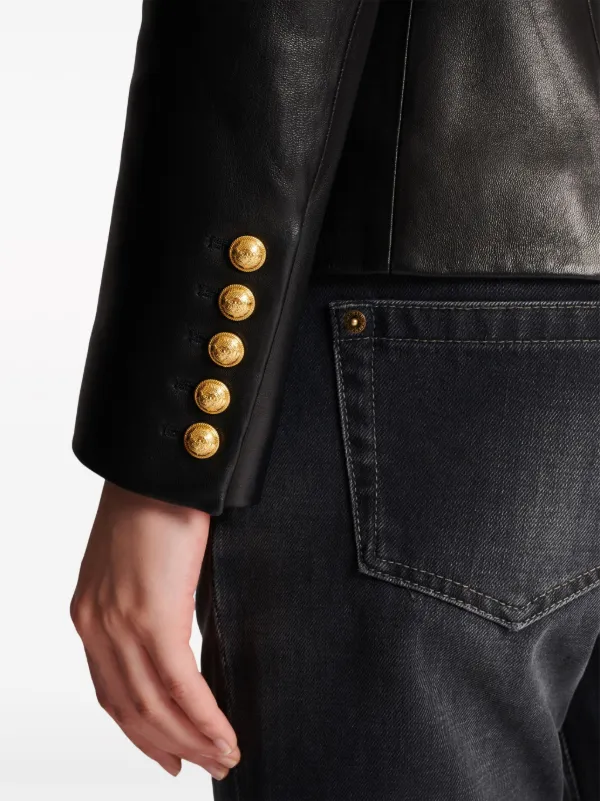 Balmain double breasted Leather Blazer Black FARFETCH AU