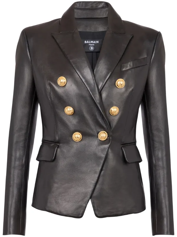 Balmain double breasted Leather Blazer Black FARFETCH AU