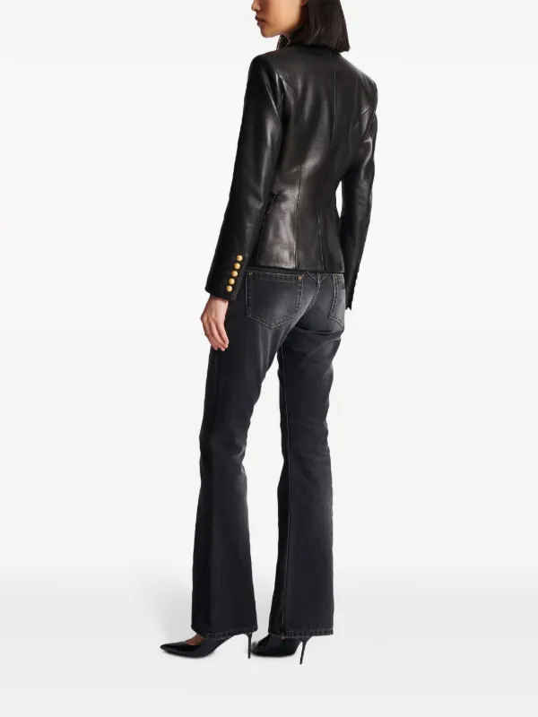 Balmain double breasted Leather Blazer Black FARFETCH AU