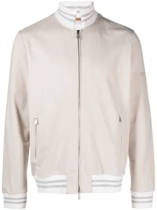 Eleventy ribbed trim zip up Bomber Jacket Neutrals FARFETCH AE