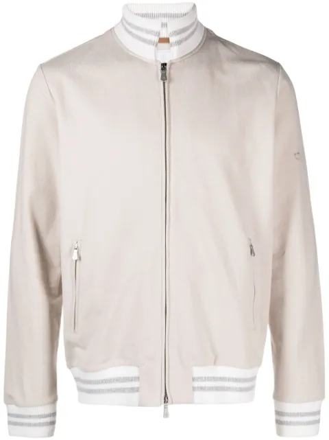 Eleventy ribbed-trim zip-up bomber jacket