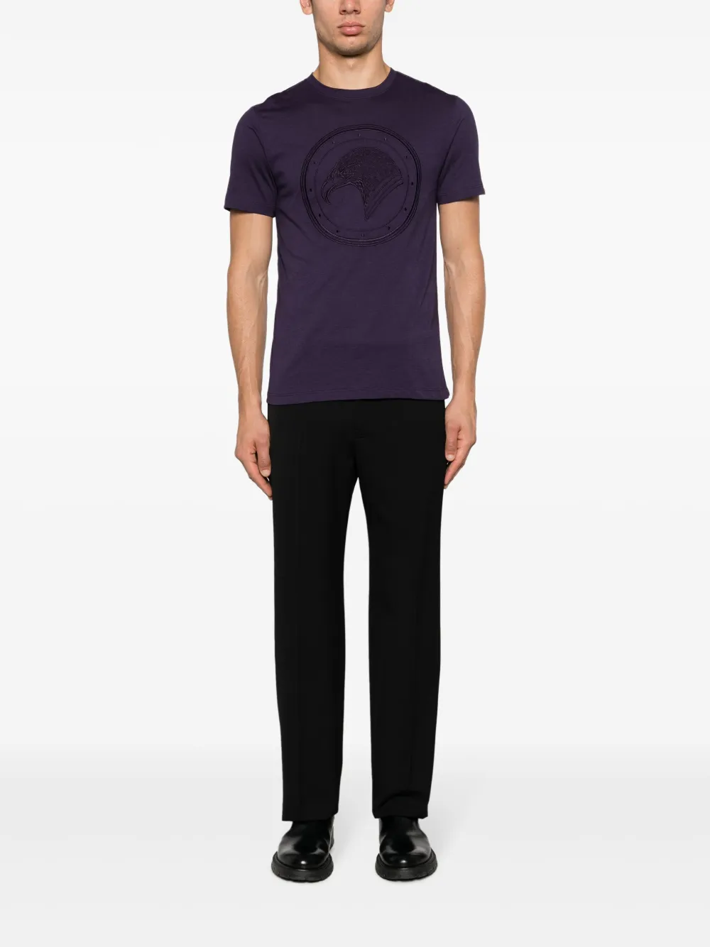 Stefano Ricci eagle-embroidered cotton blend T-shirt - Paars