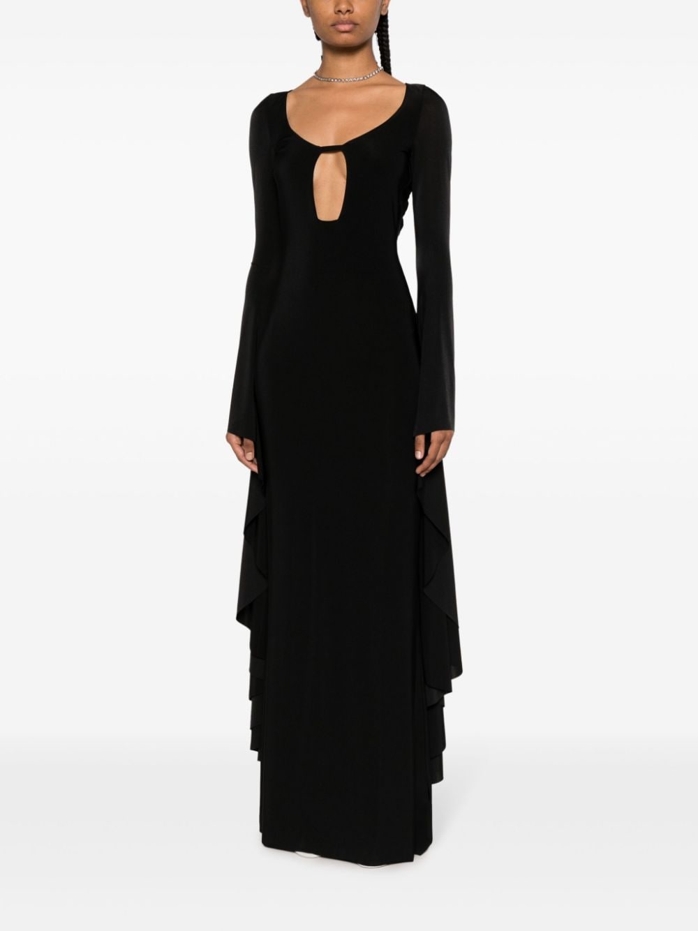 Shop Giuseppe Di Morabito Draped Long-sleeve Maxi Dress In Black