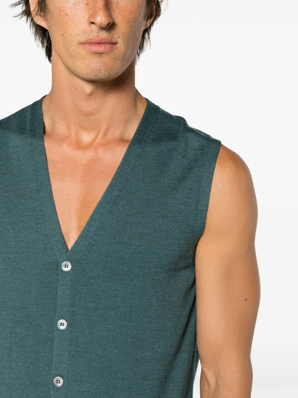 Button-Up Virgin Wool Knitted Vest