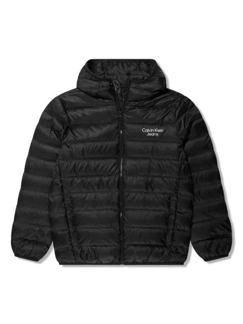 Calvin Klein Kids logo-print down hooded jacket