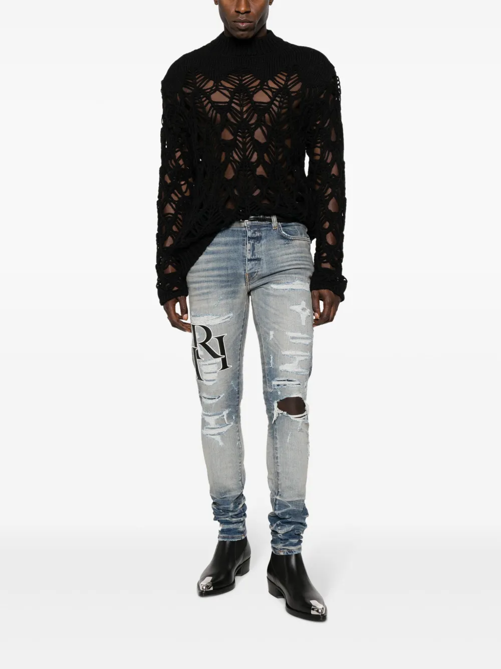 AMIRI logo-patch cotton-blend slim-fit jeans - Blauw