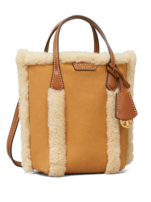 Tory Burch Mini Perry Shearling Tote in White