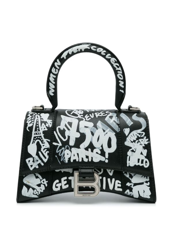 Balenciaga Hourglass Graffiti Small Leather Top Handle Bag