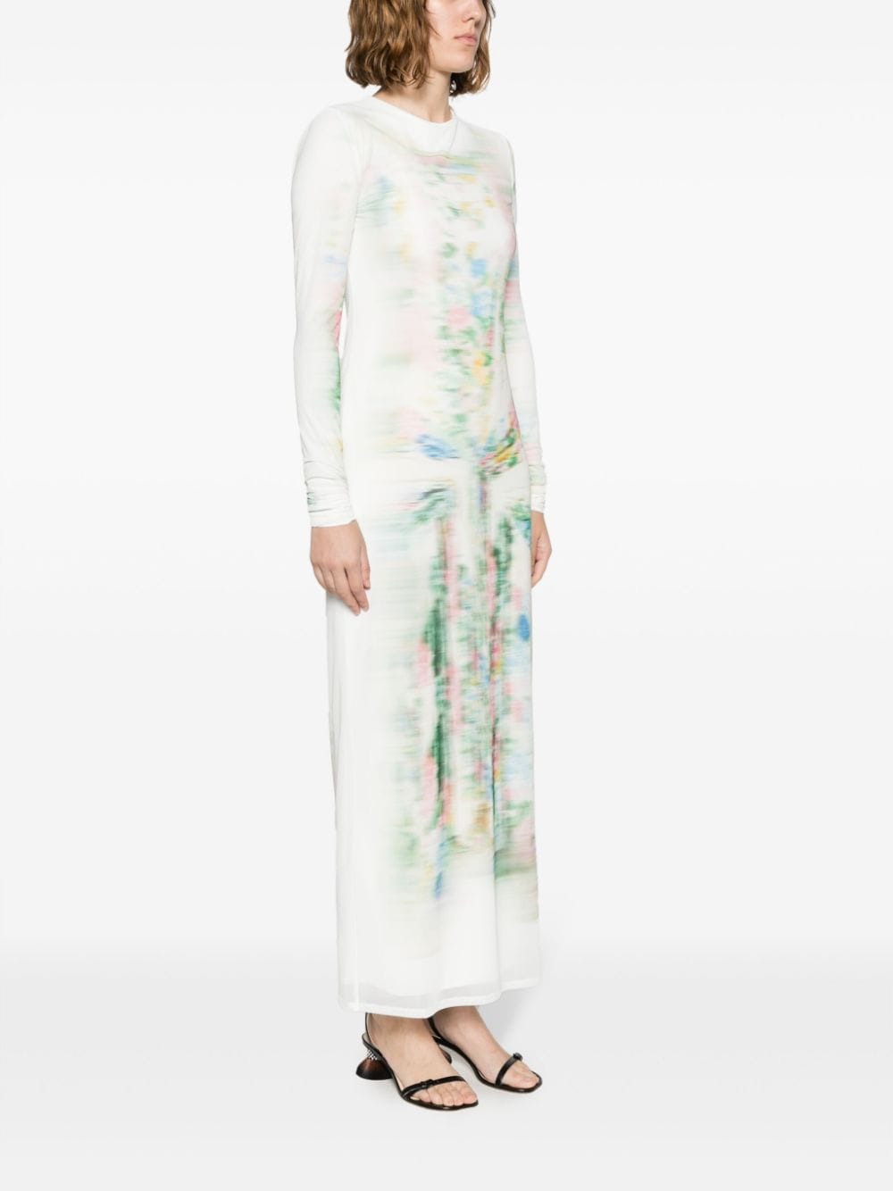 Shop Loewe Trompe-l'oeil-print Mesh Long Dress In White