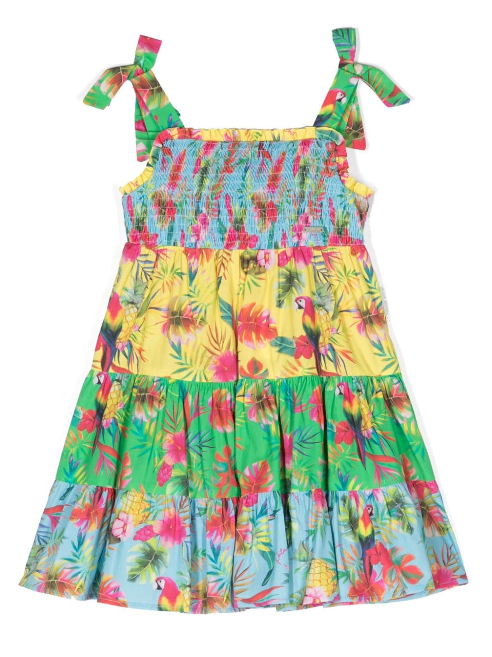 Patachou Printed Tiered Cotton Dress In 绿色