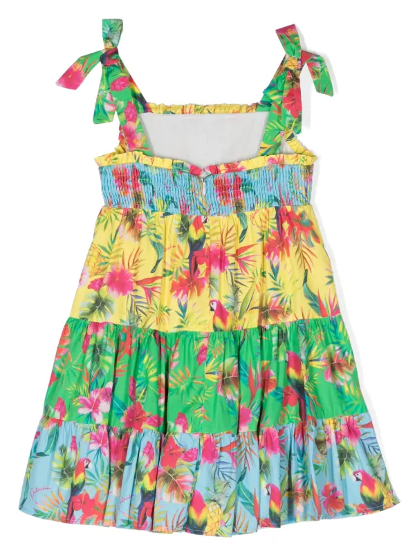 white christmas dresses Women's Not in A Hurry Olive Green Tropical Print Cotton Cutout Maxi Dress | Size: M main image 1