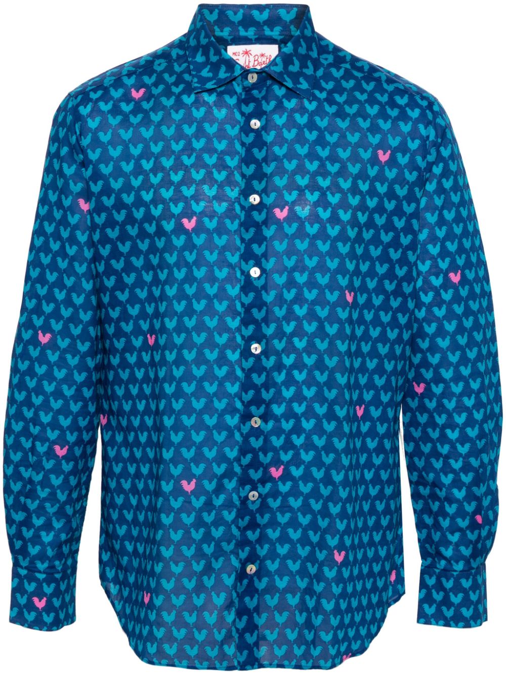 Mc2 Saint Barth Man Shirt With Rooster Print In Blue