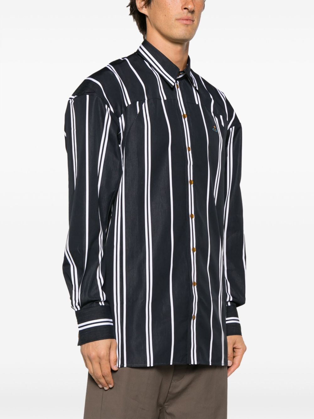 Shop Vivienne Westwood Orb-logo Stripe-print Shirt In Black