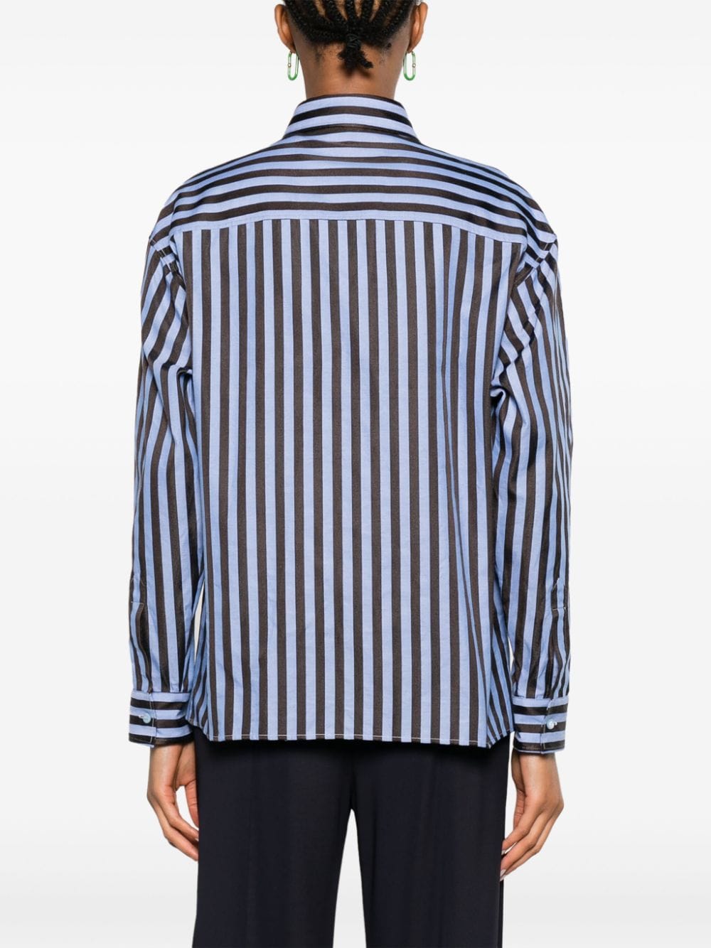 Shop Etro Pegaso-embroidered Striped Shirt In Blue