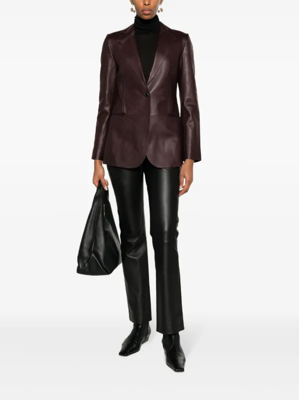 zara brown leather blazer