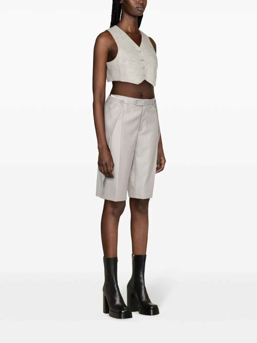 The Andamane Nadine Cropped Wool-blend Vest In Grey